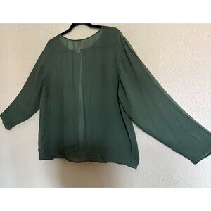 Eileen Fisher Women's Sheer SZ Large Silk Blouse Open Front Green Royal Elegance